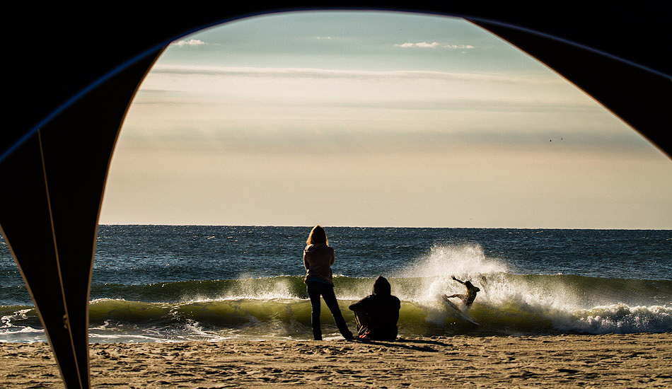 A surfer snaps a turn during warmups before the 2012 Belmar Pro. Photo: <a href=\"http://christor.photoshelter.com/\" target=\"_blank\">Christor Lukasiewicz</a>