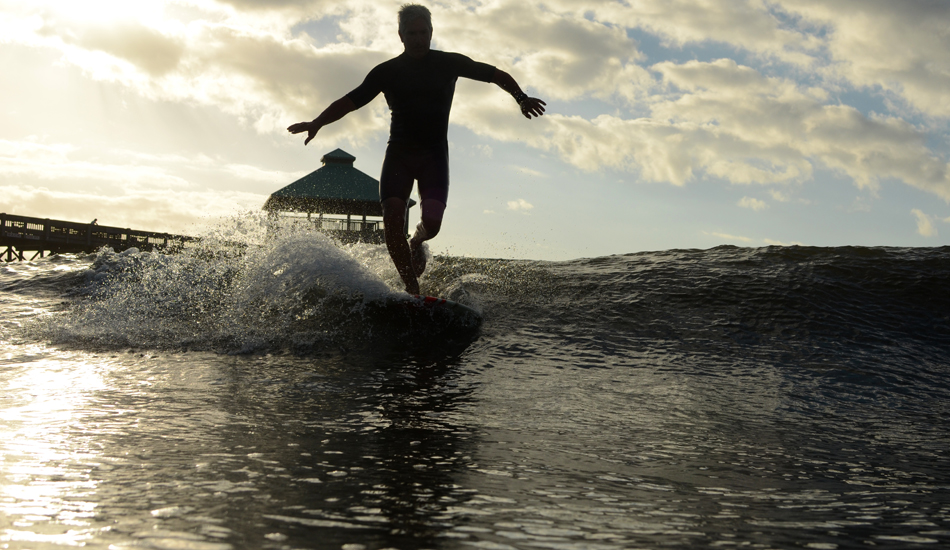 Paul Martin enjoying a Folly pier left. The pier offers long mellow lefts and a nice,relaxed vibe.  Photo: <a href=\"http://follyhood.blogspot.com\">Justin Morris</a>