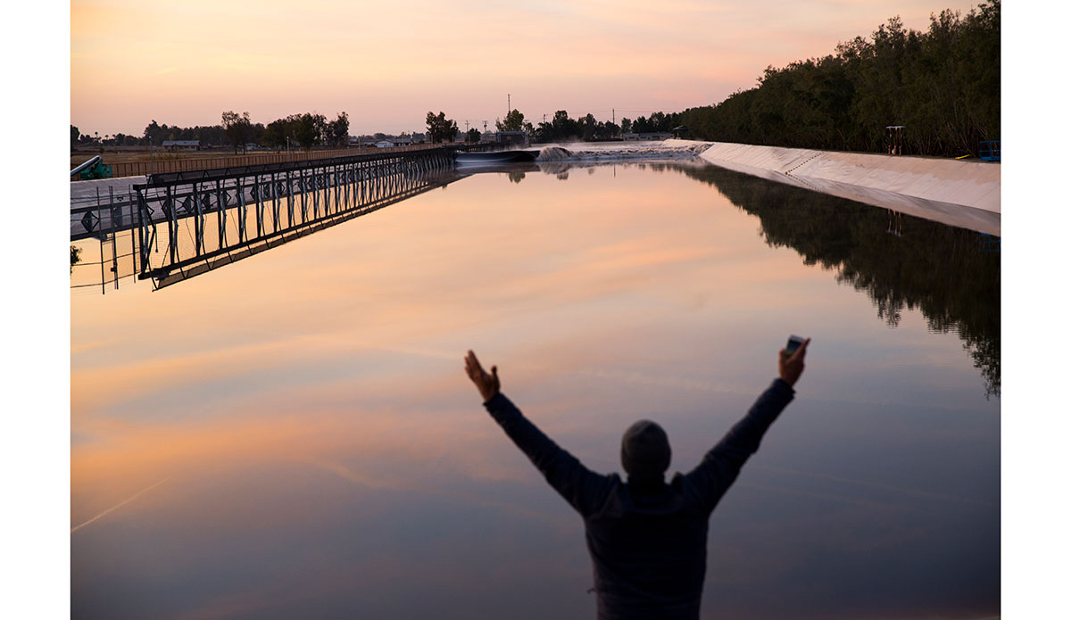 Kelly Slater\'s first look at the first wave at the Surf Ranch. Photo: Todd Glaser//Rizzoli