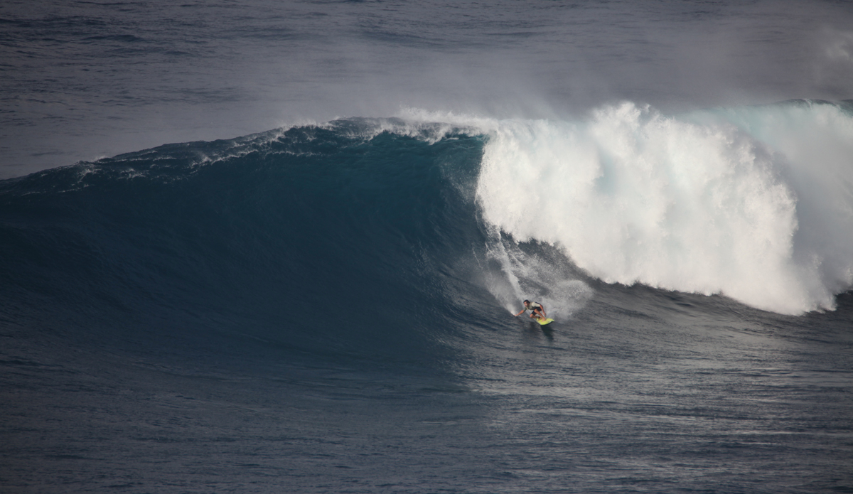 Kelly Slater at Pe\'ahi (Jaws) on Jan 16, 2016. Photo: Shannon Marie Quirk @shannonreporting