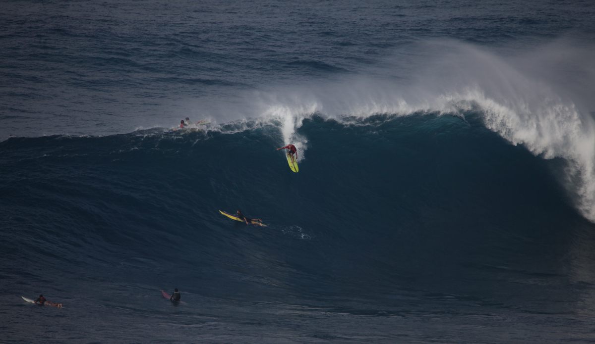 Kelly Slater at Pe\'ahi (Jaws) on Jan 16, 2016. Photo: Shannon Marie Quirk @shannonreporting