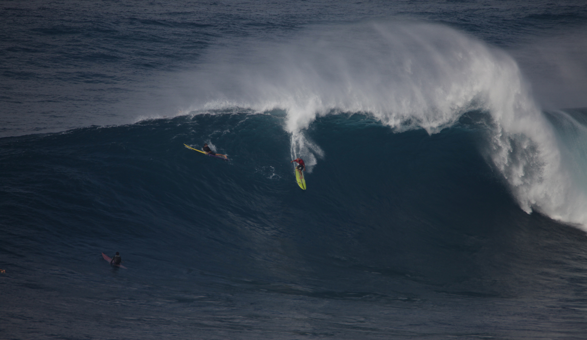 Kelly Slater at Pe\'ahi (Jaws) on Jan 16, 2016. Photo: Shannon Marie Quirk @shannonreporting