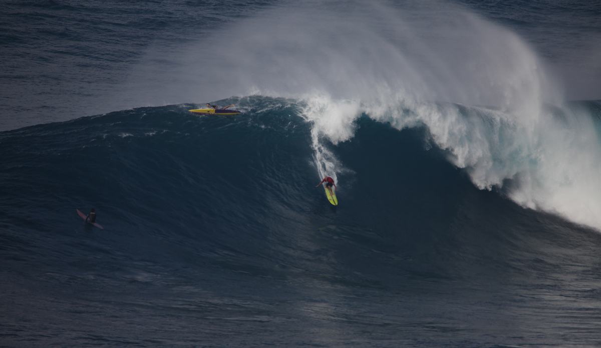 Kelly Slater at Pe\'ahi (Jaws) on Jan 16, 2016. Photo: Shannon Marie Quirk @shannonreporting