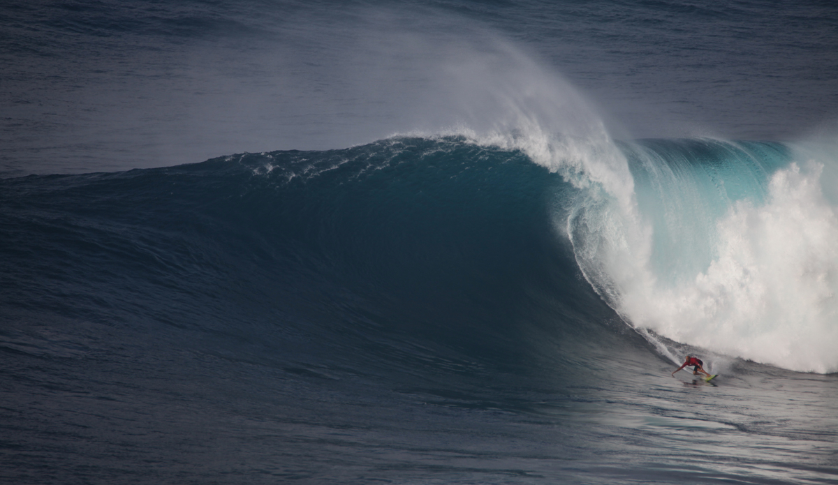 Kelly Slater at Pe\'ahi (Jaws) on Jan 16, 2016. Photo: Shannon Marie Quirk @shannonreporting