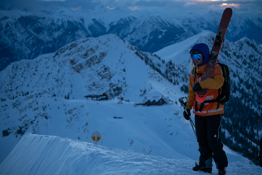 Jaqueline Pollard, hiking into position for her run. 