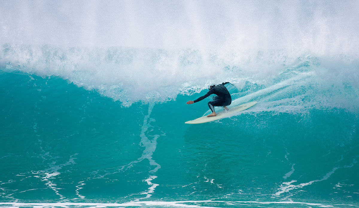 Derek Hynd finless surfing at Martha Lavinia, King Island, Tasmania. Photo: Sean Davey