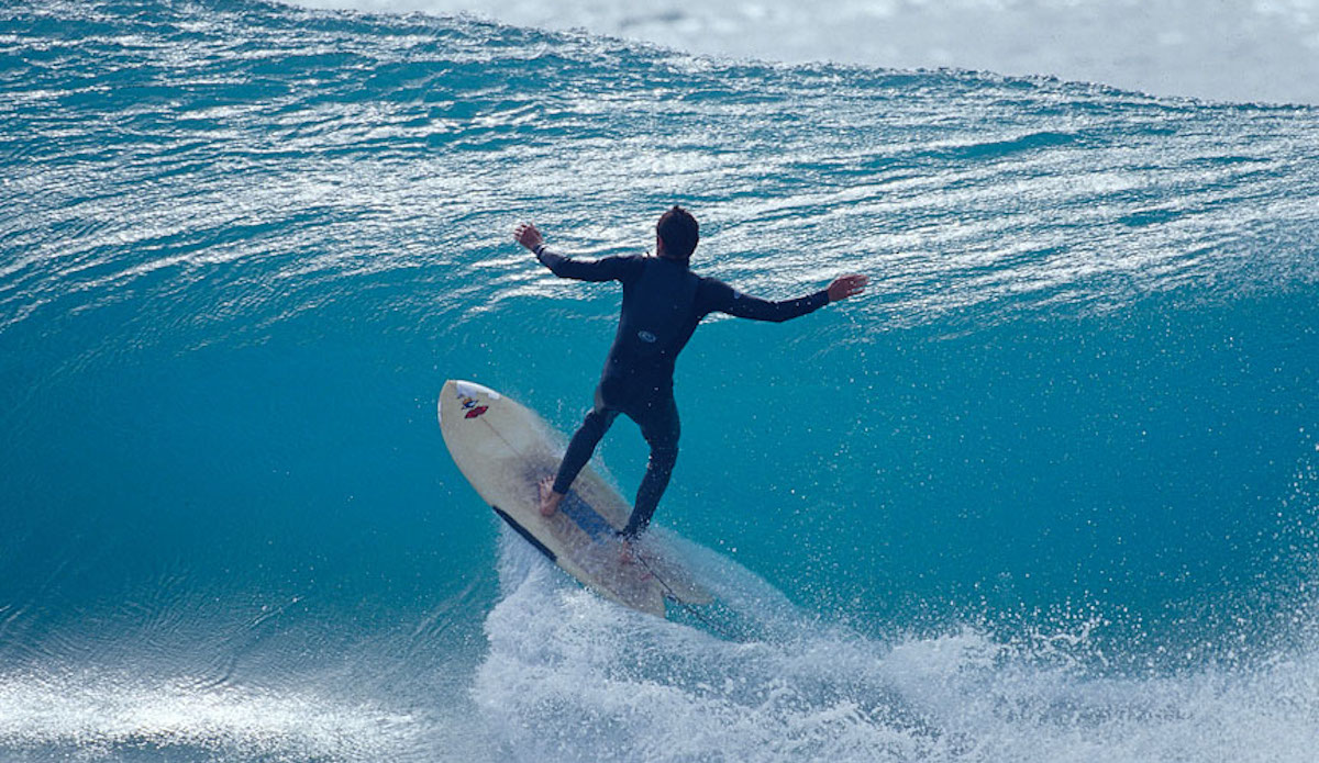 Derek Hynd surfing at Martha Lavinia beach, King Island, 2001. Photo: Sean Davey