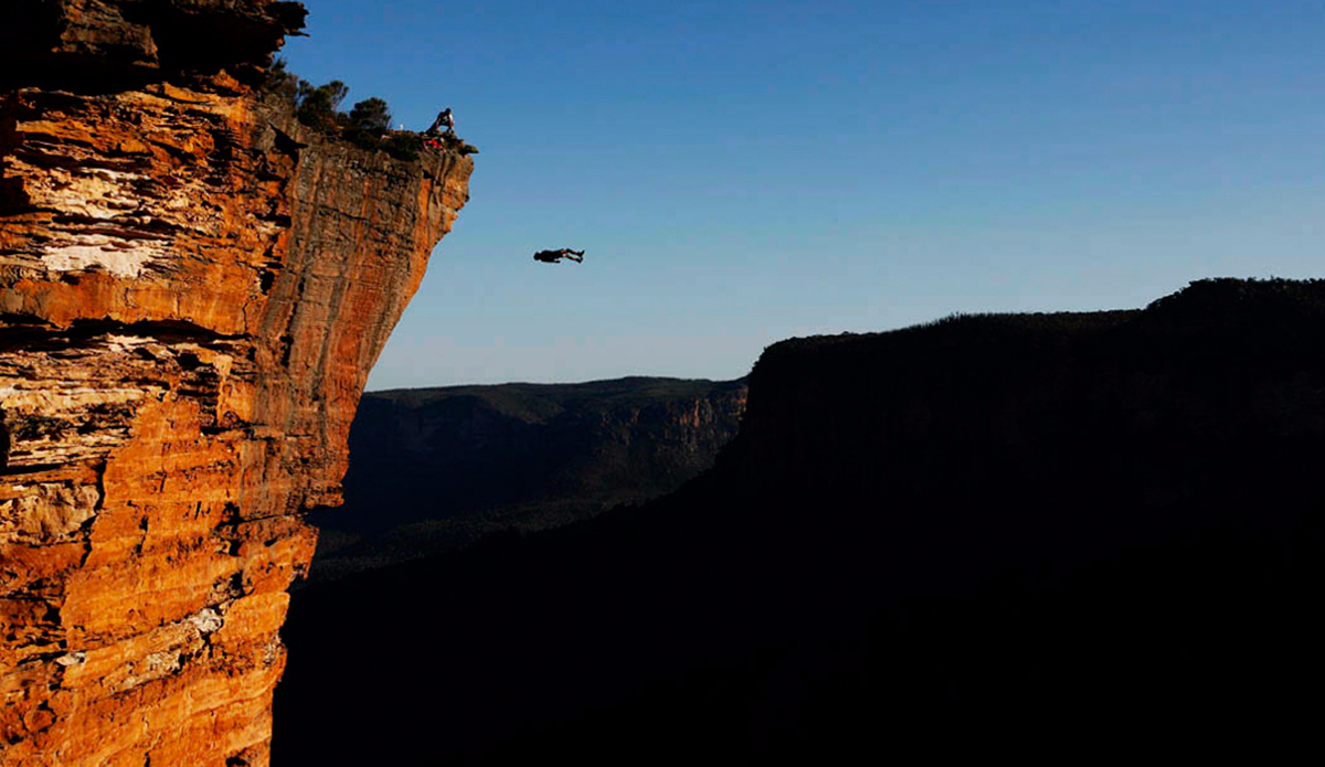 Ben Gibbs performs a back flip whilst BASE jumping in the Blue Mountains, NSW, Australia. Photo: <a href=\"https://instagram.com/krystlejwright/\">Krystle Wright</a>