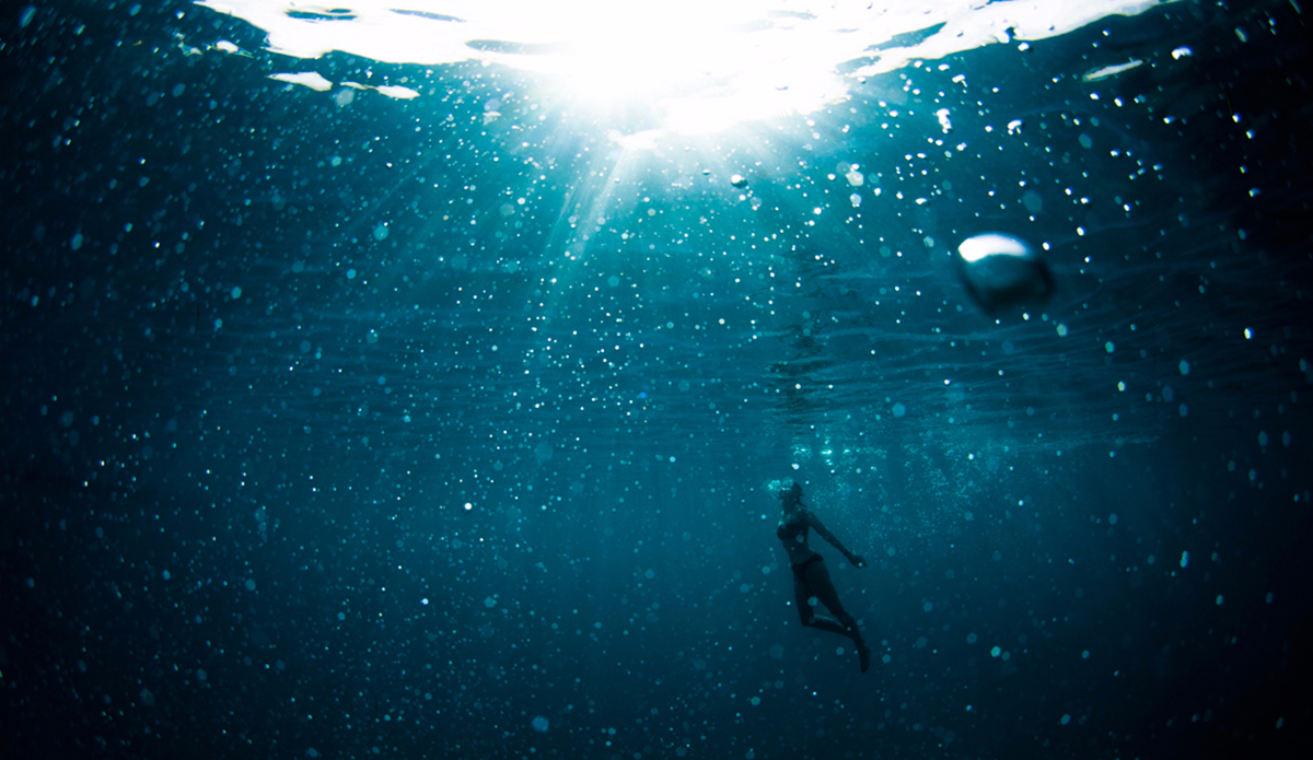 Emma Starrit takes a recovery swim off the coast of Mana Island in Fiji. Photo: <a href=\"https://instagram.com/krystlejwright/\">Krystle Wright</a>