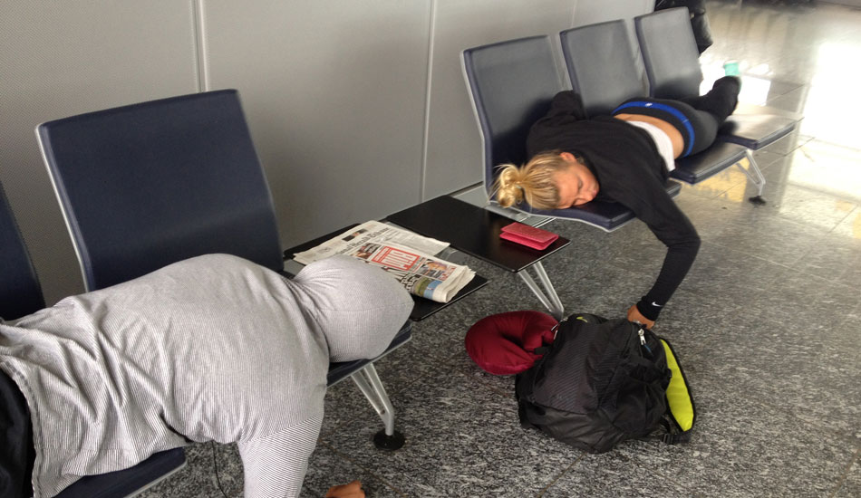 Traveling gets tiring after a while. This year I slept in a lot of airports. This is Aaron and I on our way to France. Out cold.