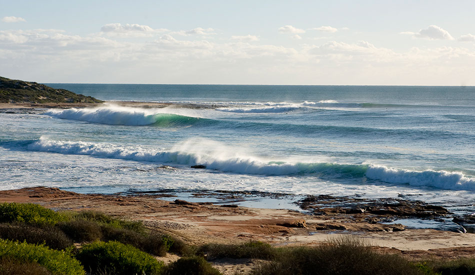 From the outside of Jakes point looking into the inside section called Lopes. North West Australia. Photo: <a href=\"http://www.reposarphoto.com\">Jason Reposar</a>