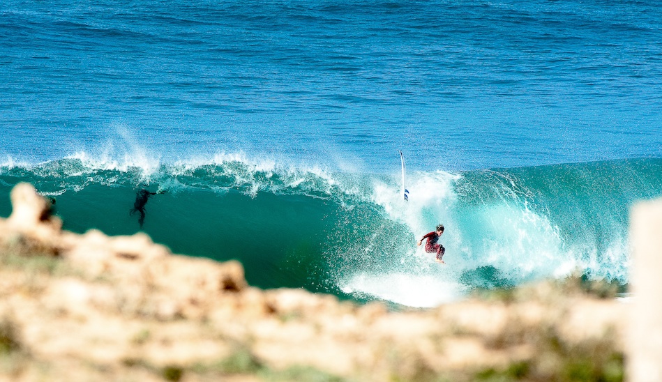 Shaun Cansdell was scoring the sickest barrels at this secret slab near Tagazout, until this wave got sick of him and snapped his board. Photo:  <a href=\"http://www.larsjacobsen.com/\" target=_blank>Lars Jacobsen</a>.