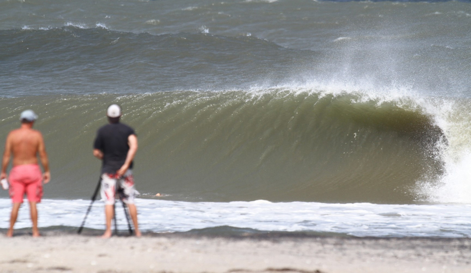 Oregon Inlet. Here is the stretch where the beach takes a slight curve and the waves really start to wrap. There were still a lot of waves that didn’t get ridden. Image: McCarthy