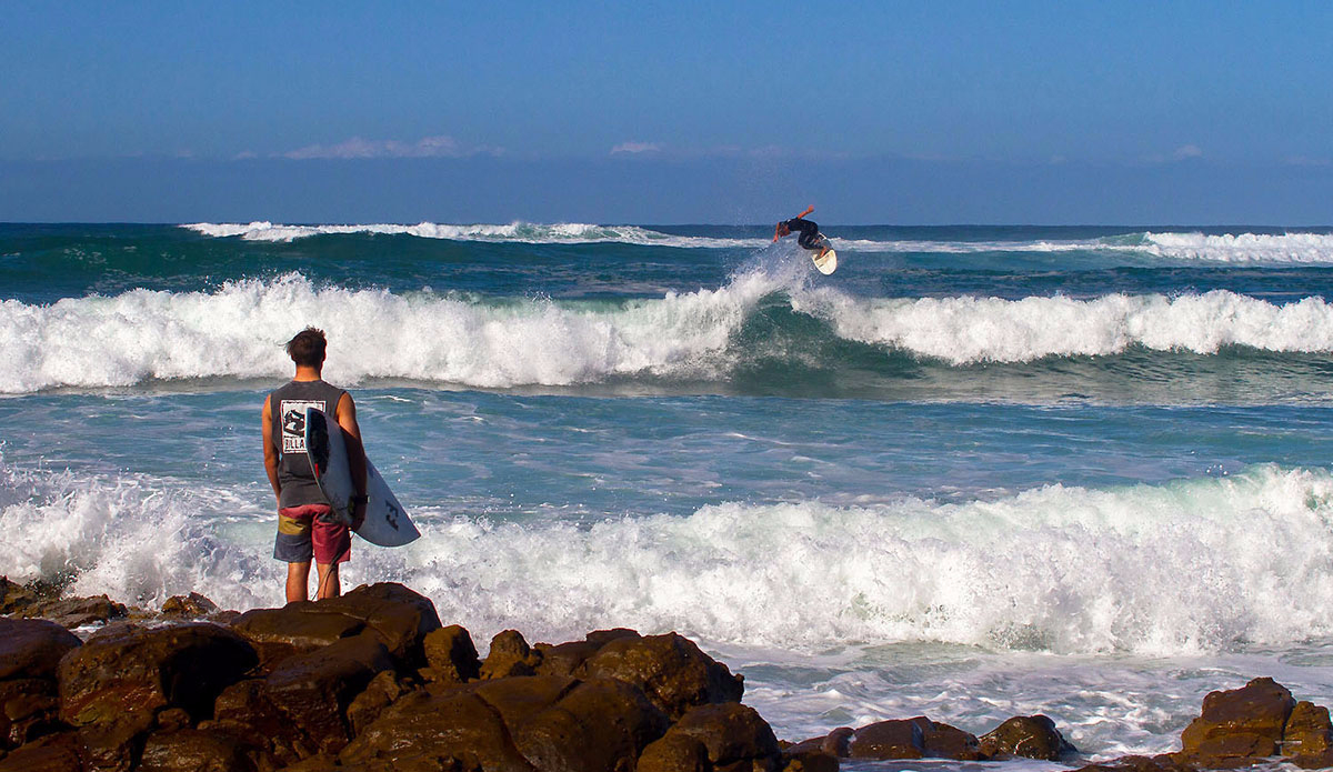 Greg Emslie jumping for joy into the eastern cape wind. Photo: <a href=\"https://www.facebook.com/pages/Pho-Tye-Studio/398591356893177?fref=nf\"> Tyerell Jordaan</a>