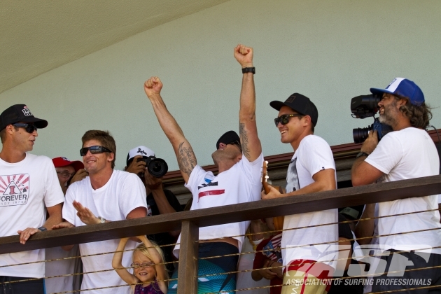 Parko celebrating his win at the Billabong house. Image: ASP