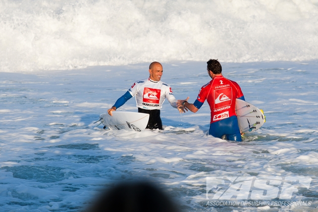 Off to the Quiksilver Pro France, Hossegor, La Graviere 2012. Kelly and Parko. Semi Final number one. Photo: ASP