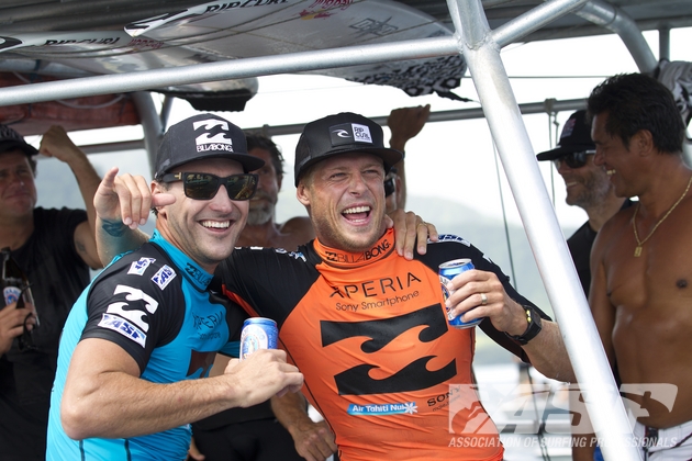 Rivals. Friends. Mick Fanning and Joel Parkinson. Photo: ASP