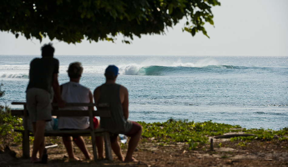 A line up in Indonesia that is the most mechanical wave I\'ve seen. Photo: <a href=\"http://www.jackdekortphoto.com/\">Jack Dekort</a>