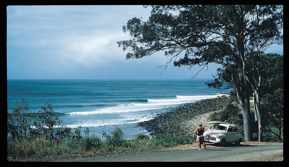 It’s laughable that this picture of Bob McTavish, just a snapshot taken in 1965 or ’66, would resonate with so many people, so many years after it was taken. The totally empty break is a bonus of course (although you’d have thought that I might’ve waited for a better set to come though) and John Mantle’s old Holden does no harm on the nostalgia index. The break is National Park at Noosa Heads in Queensland, and I was loyal to the friends who’d taken me there originally and swore me to secrecy. The first story I published with pictures from there was titled ‘Rincon is where you find it.\' Photo: John Witzig