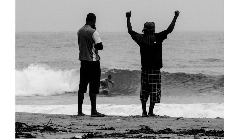 Elijah Browne, current Liberian Junior\'s Champion, impressing the spectators on the beach. Photo: Sean Brody