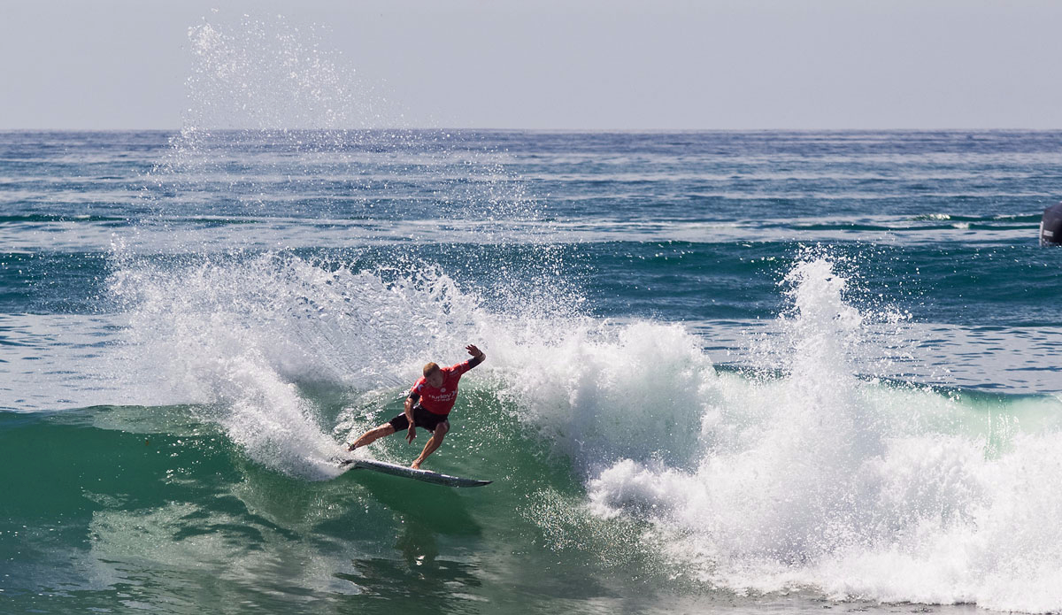 Mick Fanning of Australia (pictured) winning his Round 3 heat at the Hurley Pro on Thursday September 11, 2015. Mick posted score of 8.0 (out of a possible 10) to advance to the next round. Photo: <a href=\"http://www.worldsurfleague.com/\">WSL/<a href=\"https://instagram.com/nomadshotelsc/\"</a>/Rowland</a>