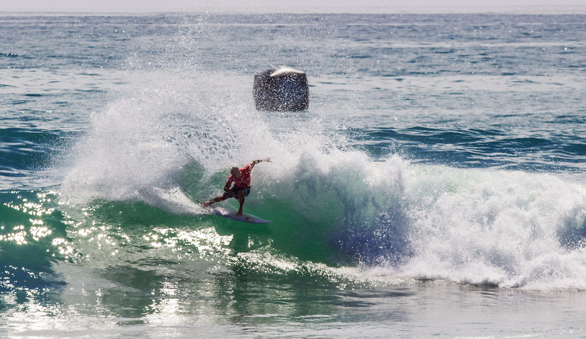 Kelly Slater of the United States of America (pictured) winning his Round 3 heat at the Hurley Pro on Thursday September 11, 2015. Kelly posted a score of 8.33 (out of a possible 10) to advance to the next round. Photo: <a href=\"http://www.worldsurfleague.com/\">WSL/<a href=\"https://instagram.com/nomadshotelsc/\"</a>/Rowland</a>