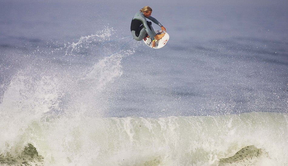 OWEN WRIGHT, Portugal 2010.
This was taken at Supertubos in-between competition at the Rip Curl Pro Peniche. The year before, in 2009, Owen was on a rookie dream run here at Supertubos before he had to bow out of the semi-finals after bursting his eardrum on an absolutely vicious wipeout. No fear here, though.  Photo: <a href=\"http://www.luciagriggi.com\" target=\"_blank\">Lucia Griggi</a>