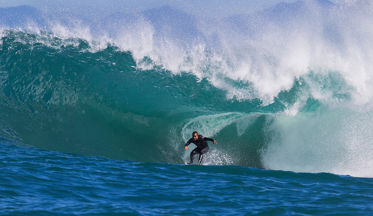 This is a slab about an hour out of Rio de Janeiro. It\'s heavy and only works on rare conditions. Marcelo Trekinho surfing the beast.