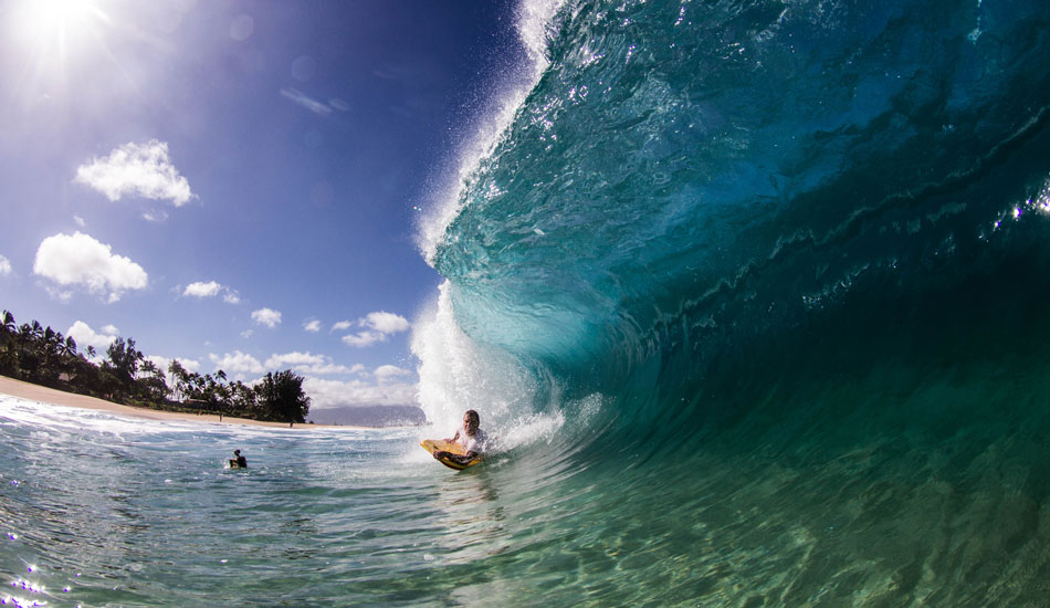 Brian Wise setting up to get super shacked in water and waves everyone would pay to be in. Photo: Luke Forgay