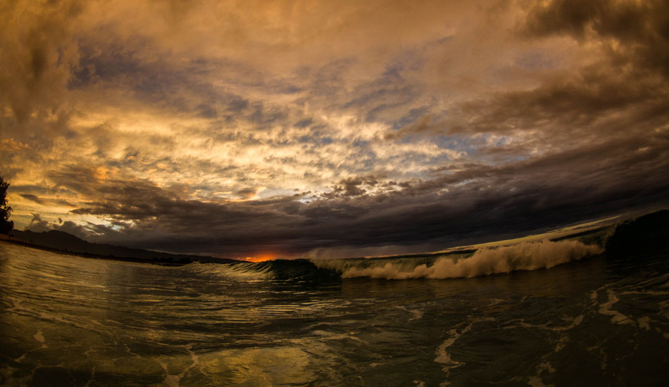 A pretty moody and dark sunset on the North Shore of Oahu. Photo: Luke Forgay