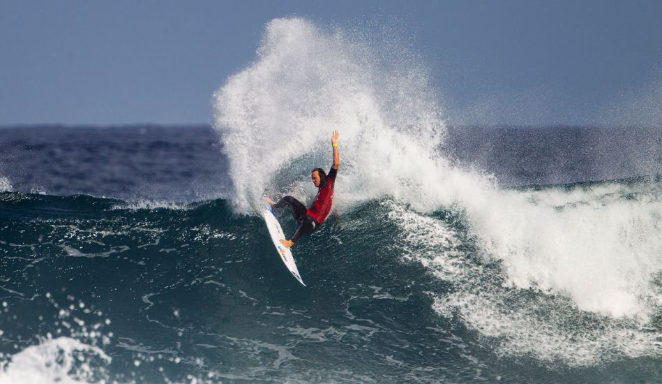 Jordy Smith of Cape Town, South Africa won his Round 3 heat at the Drug Aware Margaret River Pro defeating Adam Melling of Australia in Australia on Sunday April 6, 2014. Photo: <href=\"http://www.aspworldtour.com/\">Cestari/ASP</a>