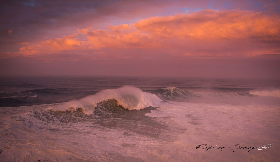 Early morning light at Nazaré. Photo: <a href=\"https://www.facebook.com/ripandsnap\" target=_blank>Mark Wengler</a>