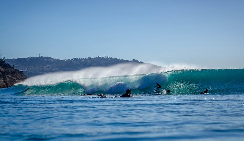 Unknown surfer dropping in on a clear, offshore day at Blacks. Photo: <a href=\"http://www.mattadenphotography.com\">Matt Aden</a>