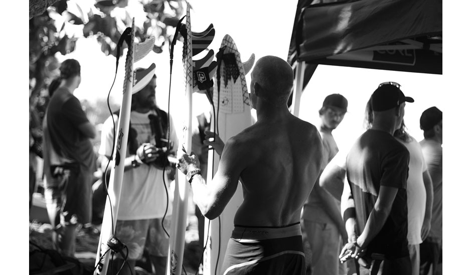 Board selection with Mick Fanning. Photo: <a href=\"http://mattdunbar.com.au\">Matt Dunbar</a>