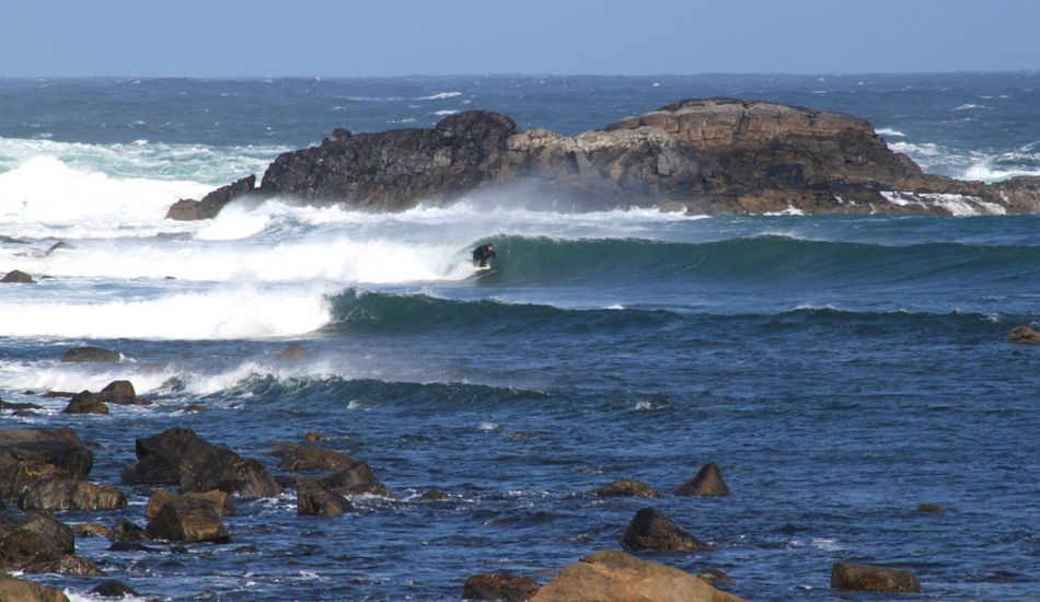 <strong>Scotland.</strong> Small rocky barrel. This was actually a stormy day and we managed to find this sheltered wave. The sun was out and the tide was perfect for some memorable rides weaving the rocks and eventually enjoying a nice cover up. Image: Sbrizzi