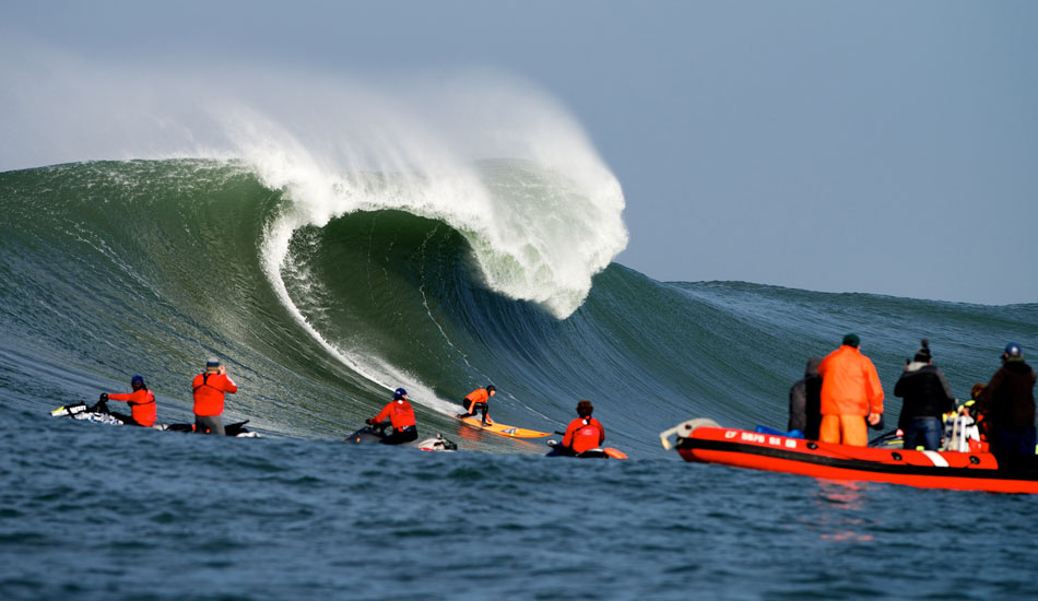 Tyler Fox at the 2014 Maverick\'s Invitational in Half Moon Bay, California. Photo: <a href=\"http://www.driftwoodfoto.com/\">Benjamin Ginsberg</a>