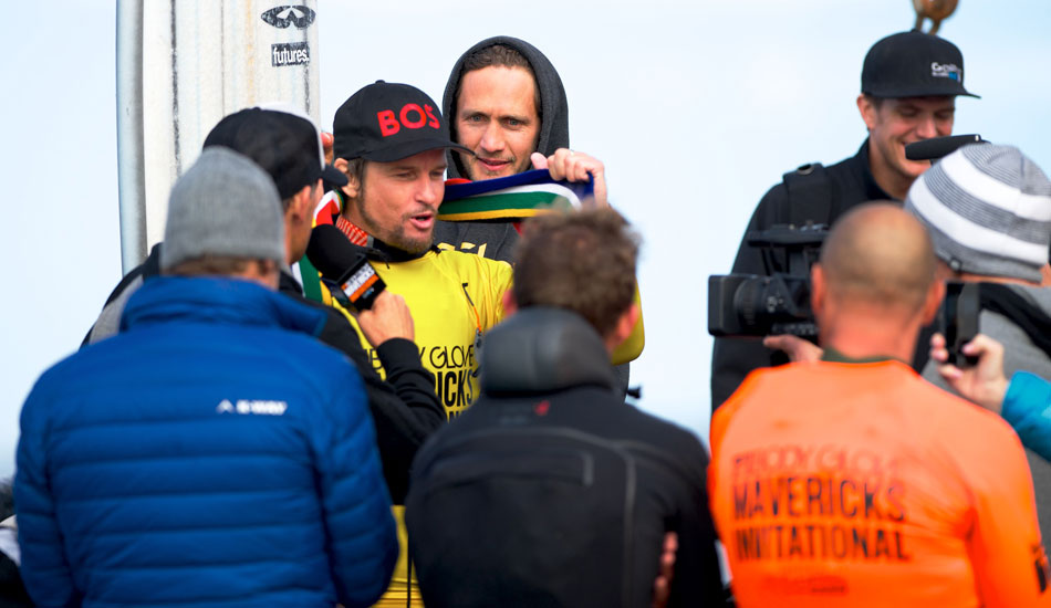 2014 Maverick\'s Invitational Winner Grant \"Twiggy\" Baker in Half Moon Bay, California. Photo: <a href=\"http://www.driftwoodfoto.com/\">Benjamin Ginsberg</a>