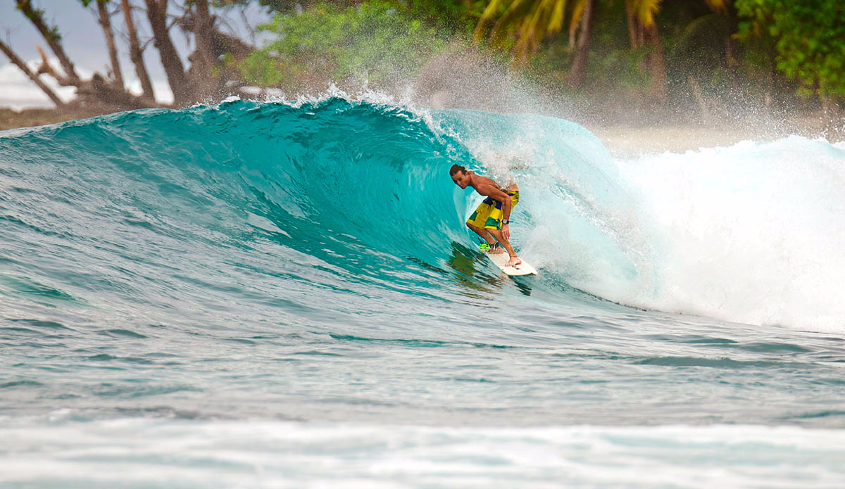 Shannon getting barreled at Nipussi. Photo: <a href=\"http://www.shootingdownthebarrel.com/\">Nico Palacios</a>