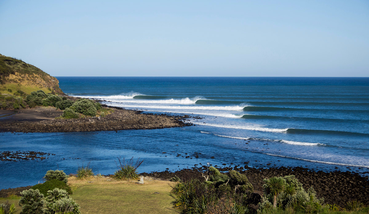 Growing up on the East Coast on a diet of closeouts, it was like a dream come true the first time I surfed Raglan. The waves peel forever. I\'ve shot literally thousands of Raglan lineups, but this is definitely my favorite, as it really shows the mechanical uniformity of the place.  Photo: <a href=\"http://www.rambo-estrada.com\">Rambo Estrada</a>