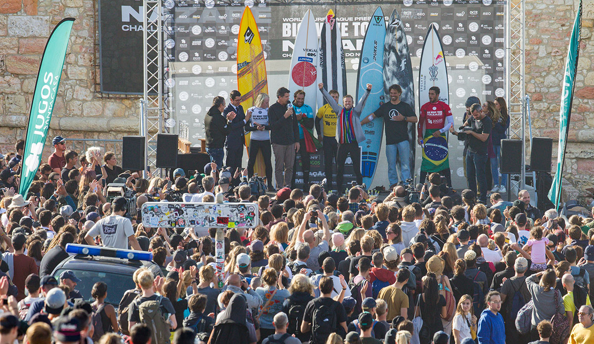 Podium with Grant Baker, the winner. Image: Masurel/WSL