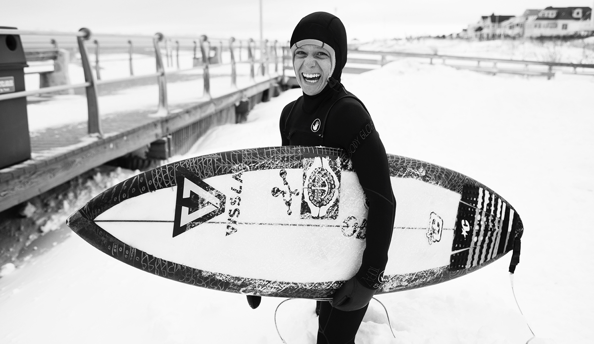 Jude Clark frothing before a cold winter surf. Photo: <a href=\"www.jeremyhallphotography.com\">Jeremy Hall</a>