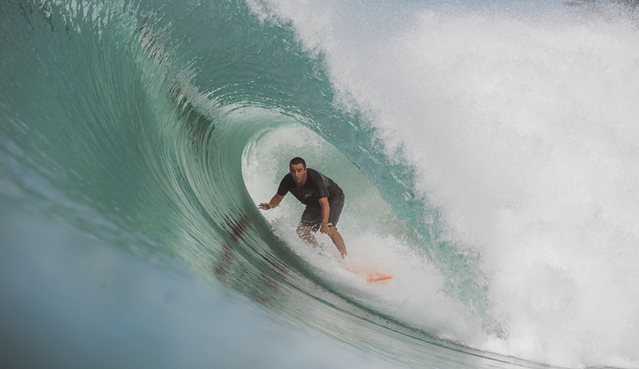 Although the surfing world sees Lagundri Bay only when it’s pumping, its exposed location on the southern tip of Nias Island ensures its reputation as one of the most consistent waves in Indonesia. Even on an average day the place can still blow your socks off. Ivan Fominykh, here, having navigated the politics of this local lineup, finds himself in the kind of barrel that drove him here in the first place. 