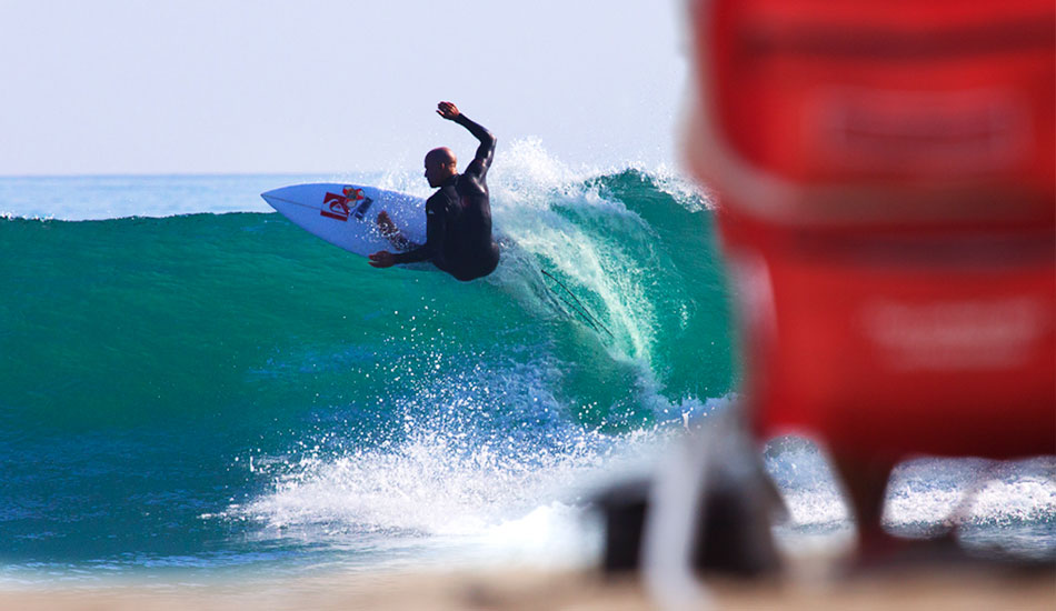 Kelly Slater teeing it up at Lowers. Photo: <a href=\"http://www.nickliotta.com\">Nick Liotta</a>