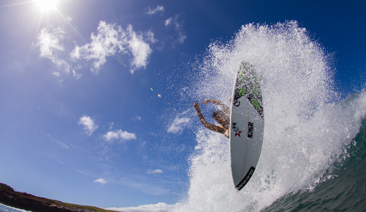 Here’s Kain Daly tail-high and inches from my face. This photo is meaningful to me as it’s from my first session shooting water shots after receiving my first SPL housing. Photo: <a href=\"http://www.nickricca.com\">Nicks Ricca</a>