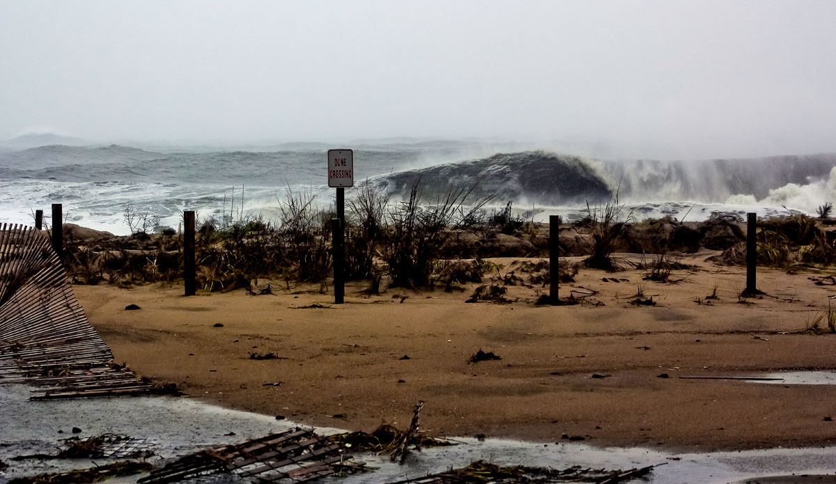 Hurricane Sandy made a huge impact on the East Coast. One afternoon, while the storm was barreling up the coast, a friend and I decided to shoot some photos. We had to take the side streets because the town of Ocean City was under a mandatory evacuation. I shot this from my friend’s car window as we were cruising around. Shortly after this, a couple of guys went out and rode these beasts. Photo: <a href=\"http://instagram.com/nicktribuno\">Nick Tribuno</a>