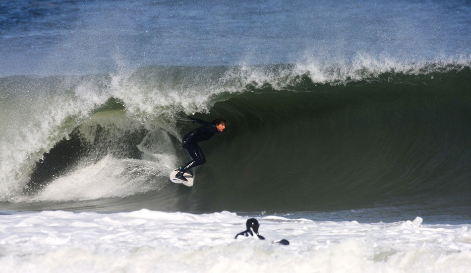 Zach Knapp-Zack Knapp latches on to a runner at Mirlo beach.Things are going to get tougher in the next few weeks as the water temps drop as the Labrador current starts to make itself felt.  Photo: Mickey McCarthy.