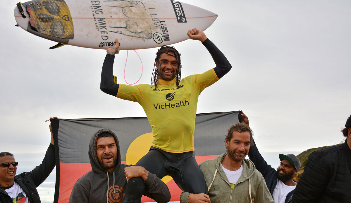 Carey in the winner\'s throne.  Photo: Liam Robertson / Nikon