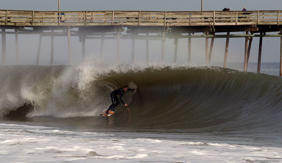 Avalon pier. As clean as it gets with Jeff Myers tucked in nicely. Photo: Bob Hovey