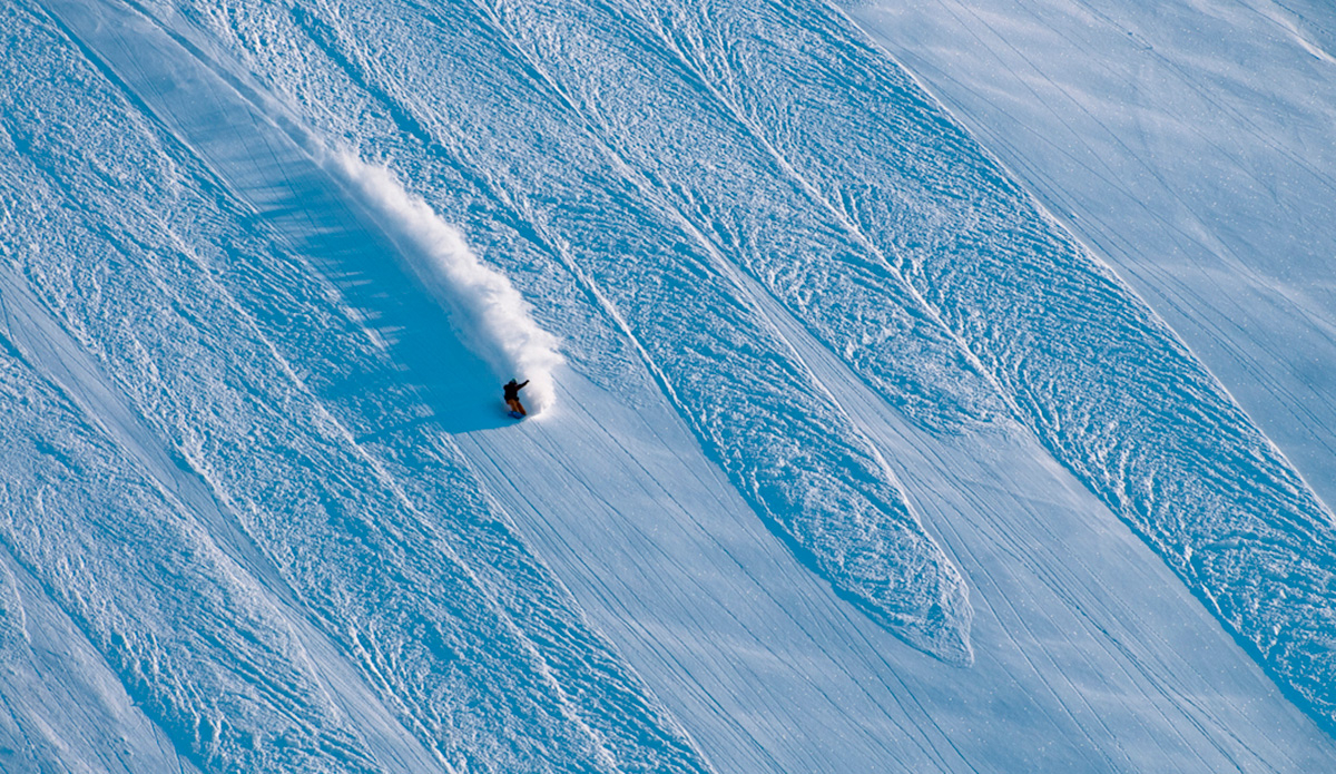 Snow can offer really cool texture, JP found the perfect pocket through avalanche rumbles in Haines, Alaska. Photo: <a href=\"http://www.philtifo.com/\">Phil Tifo</a>