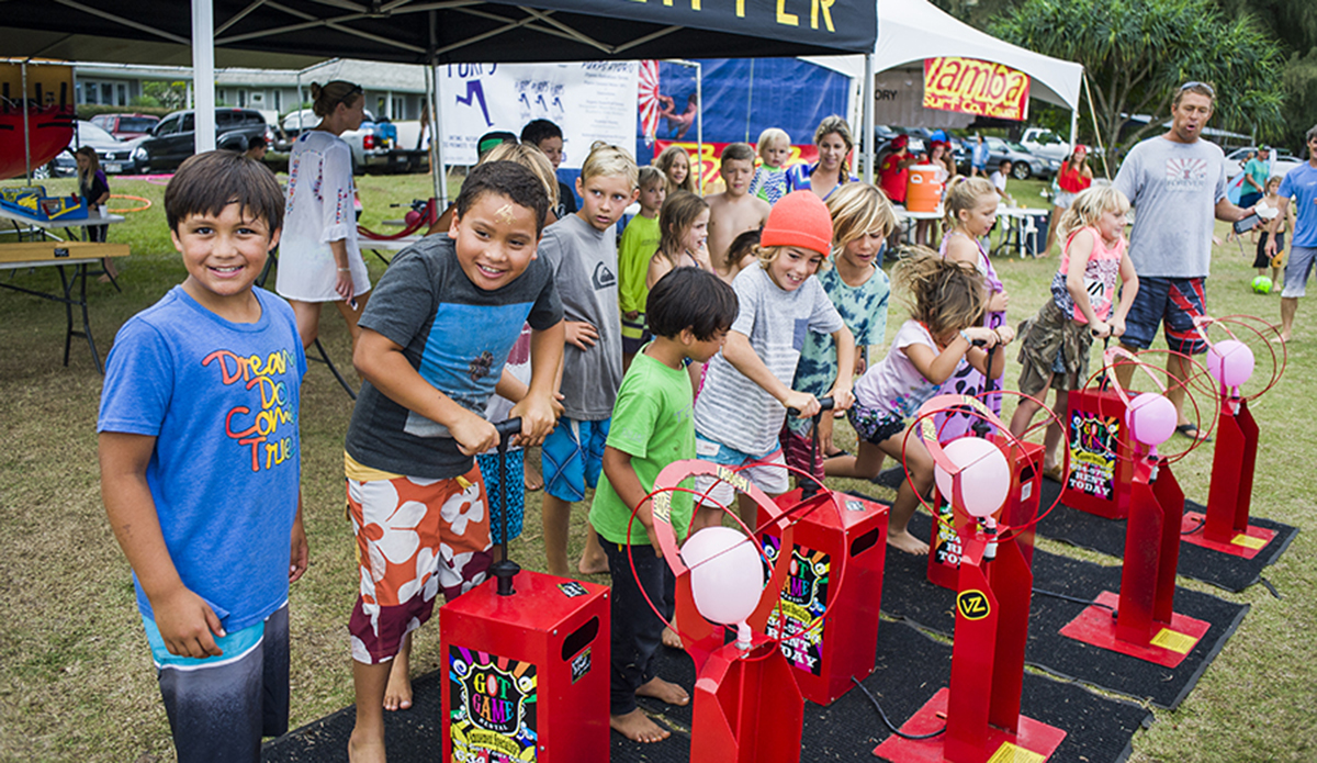 Kaua\'i groms having a blast in the kids zone.